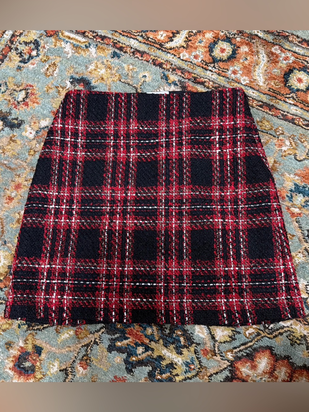 LOFT Red and Black Tweed Plaid Pencil Skirt Size 6
